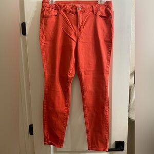 Old Navy Mid Rise Rockstar Coral Orange Red Jeans Size 14
